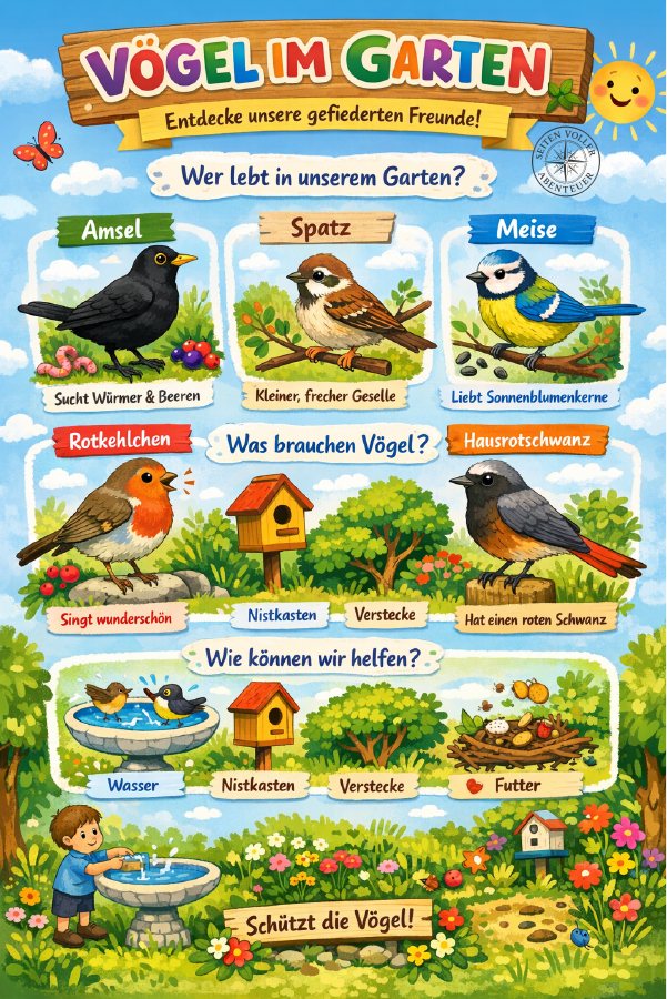 Vorschau der ersten Seite: Poster: Vögel im Garten
