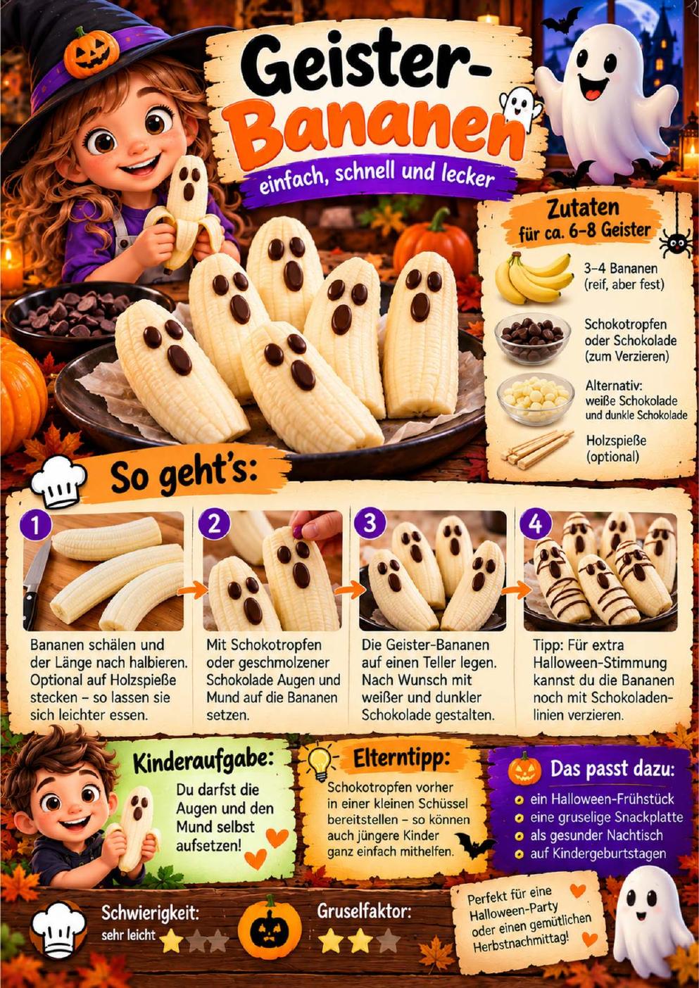 Originale PDF-Rezeptseite für Geister-Bananen