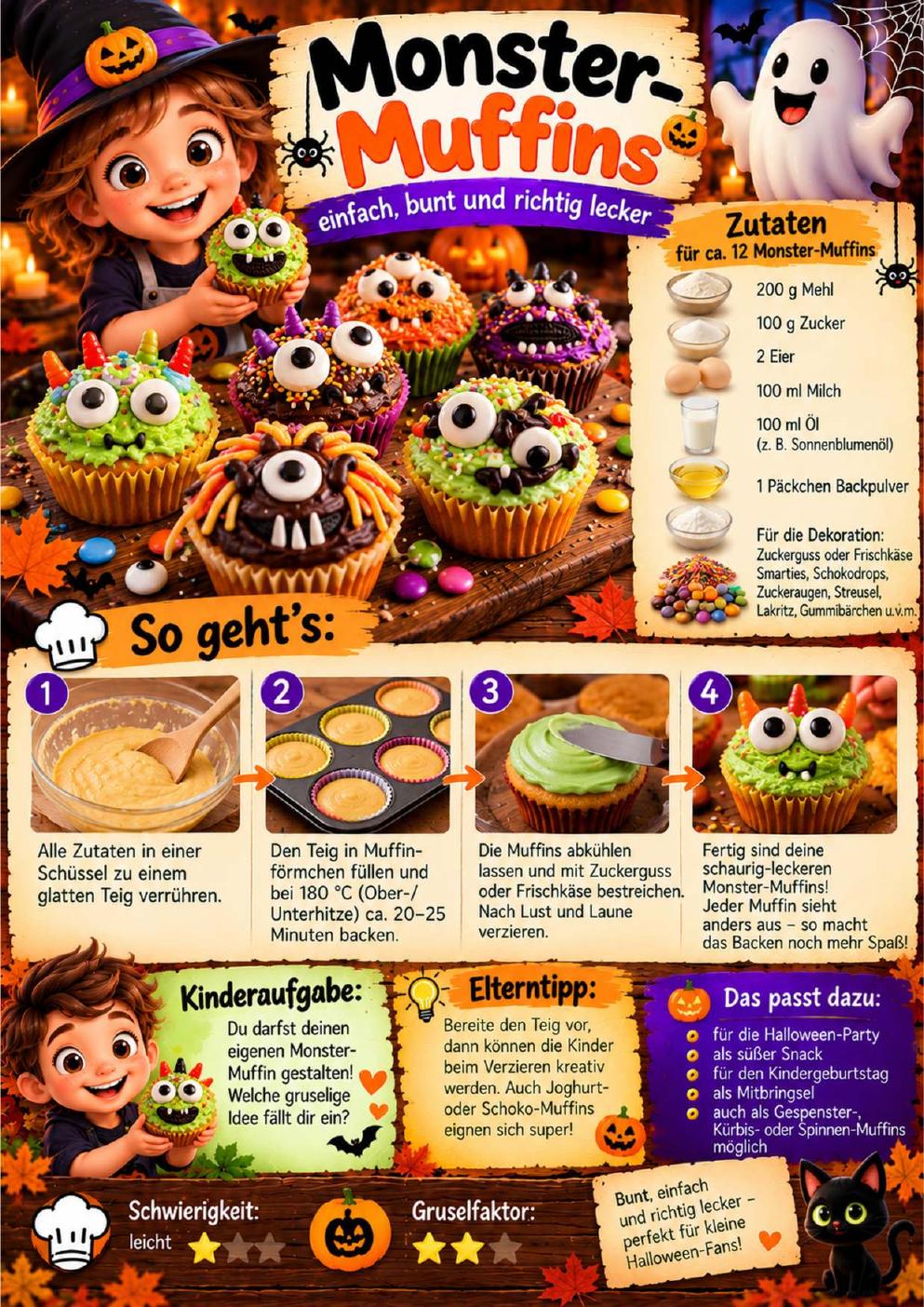 Originale PDF-Rezeptseite für Monster-Muffins