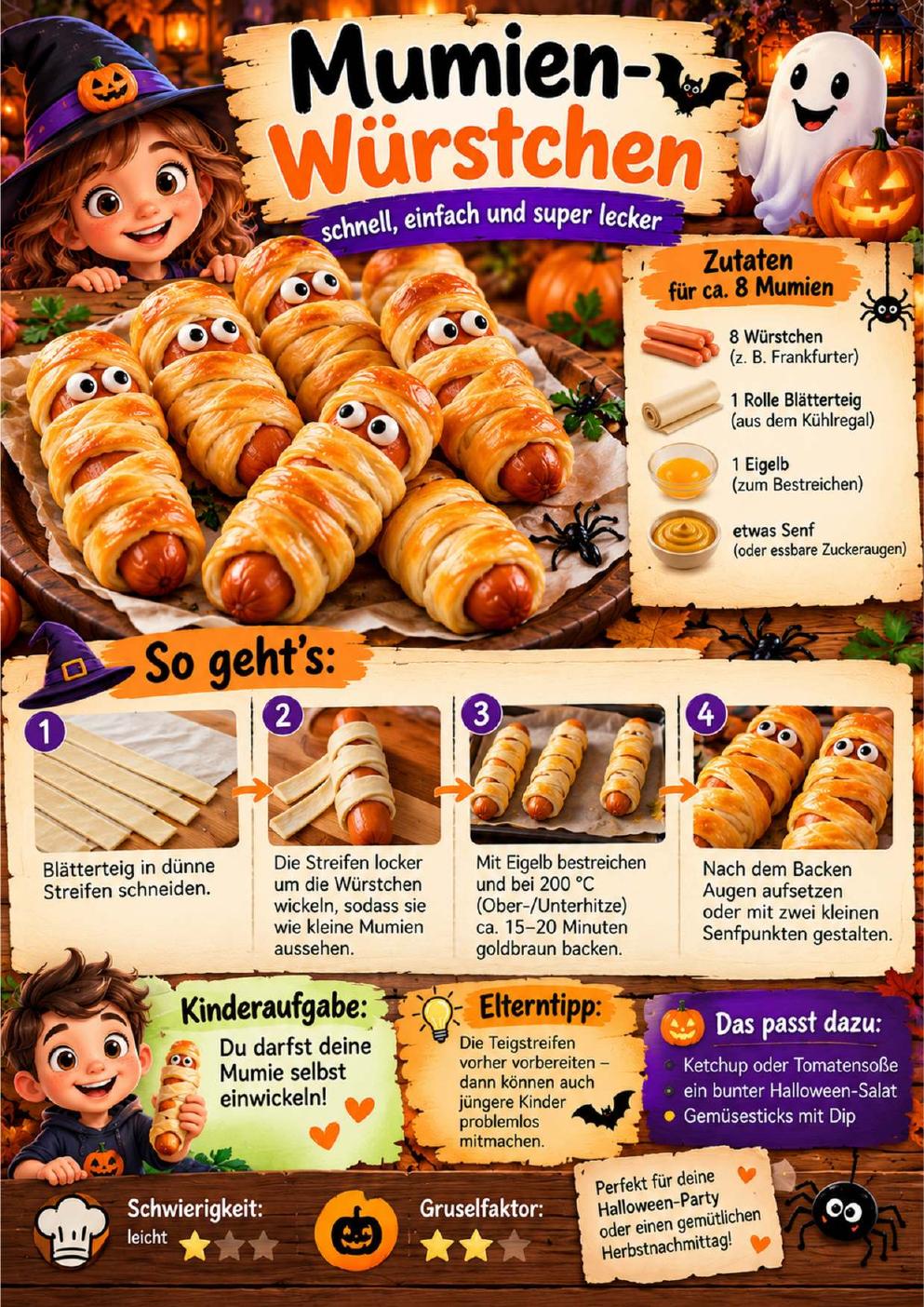 Originale PDF-Rezeptseite für Mumien-Würstchen