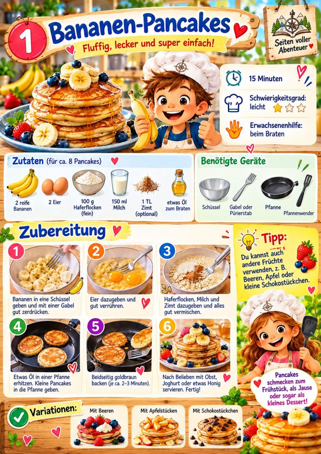 Originale PDF-Seite mit dem Rezept Bananen-Pancakes