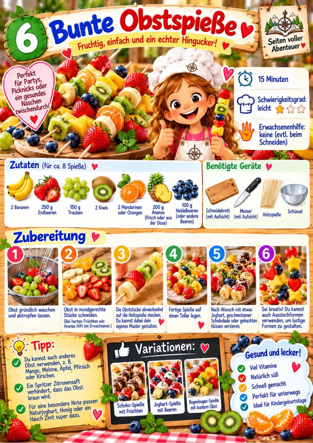 Originale PDF-Seite mit dem Rezept Bunte Obstspieße