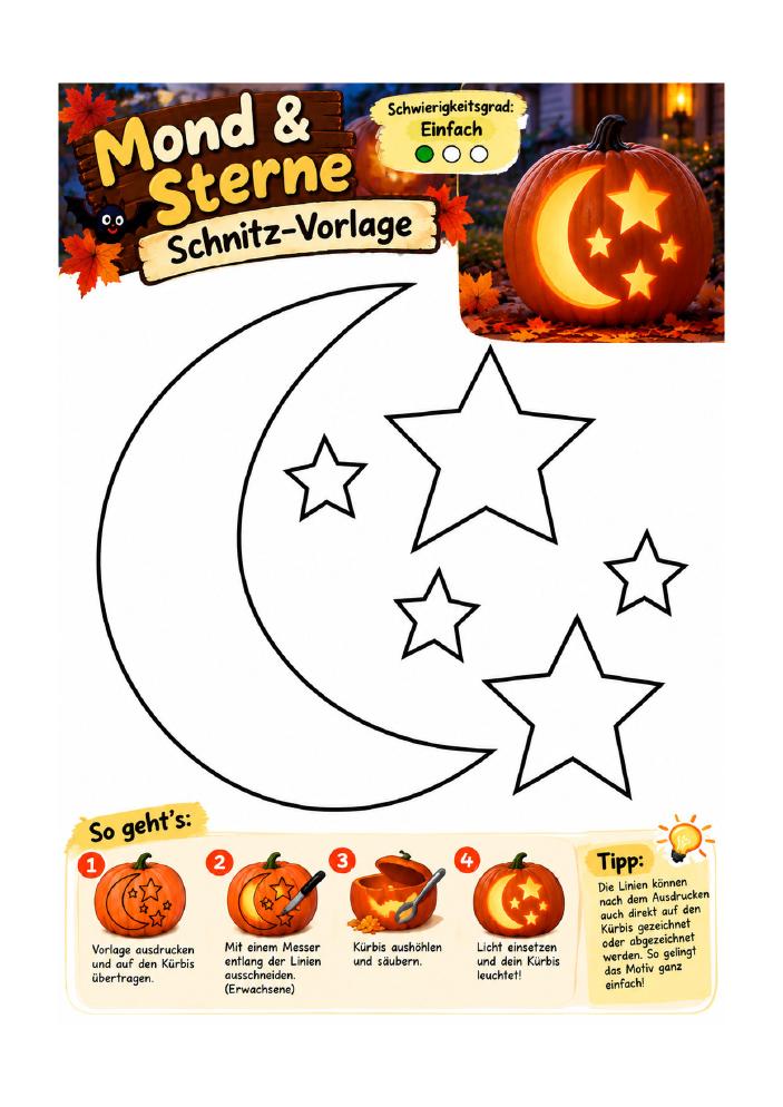 Schnitzvorlage Mond und Sterne
