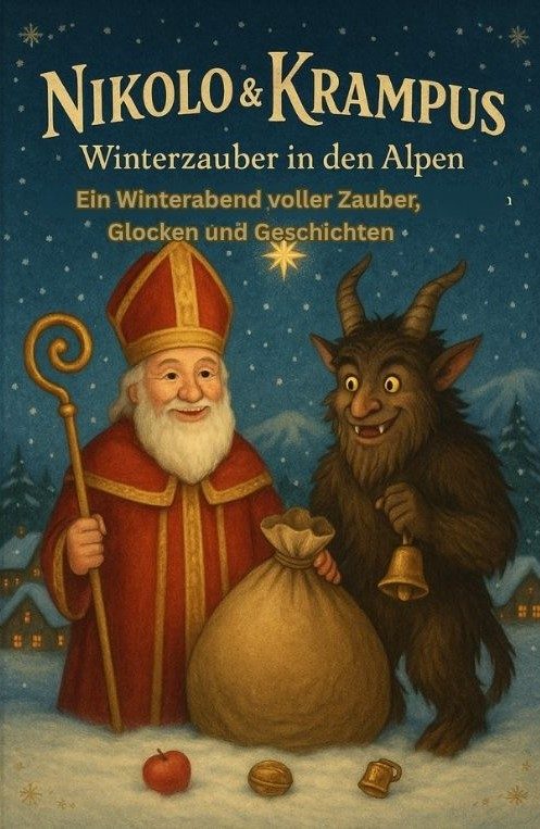 Buchcover ‚Nikolo & Krampus – Winterzauber in den Alpen‘ Seitenvollerabenteuer